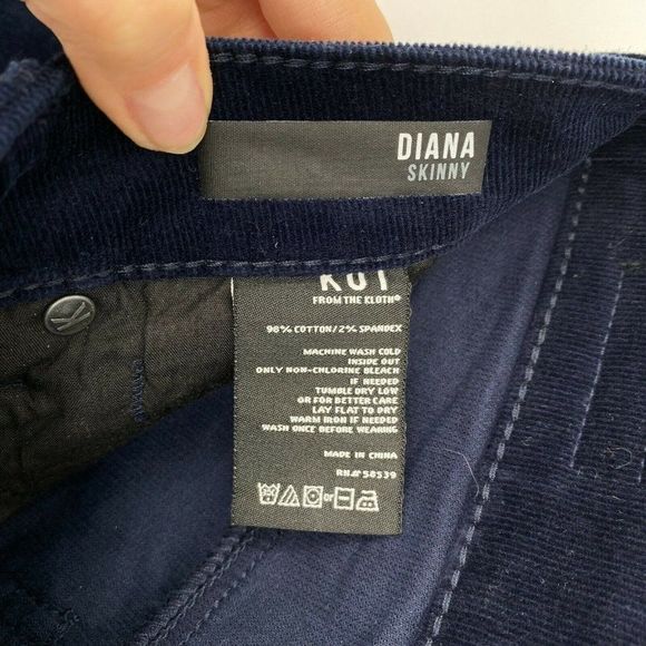 NEW Kut from the Kloth Diana Skinny Corduroy Pants Size 2 Mid Rise Stretch Navy - Picture 7 of 12